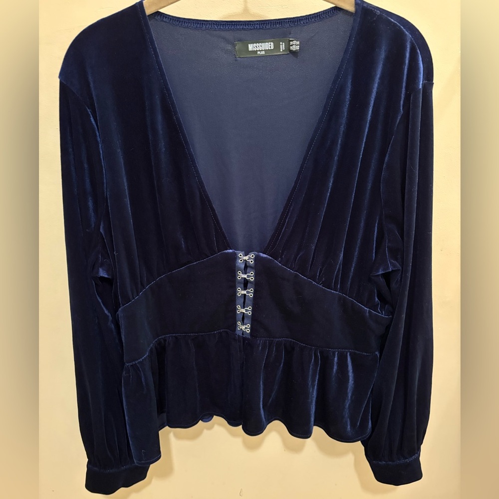 NWOT Missguided Crushed Velvet Corset Top In Dark Blue Women’s Plus Size 14 - Picture 11 of 15